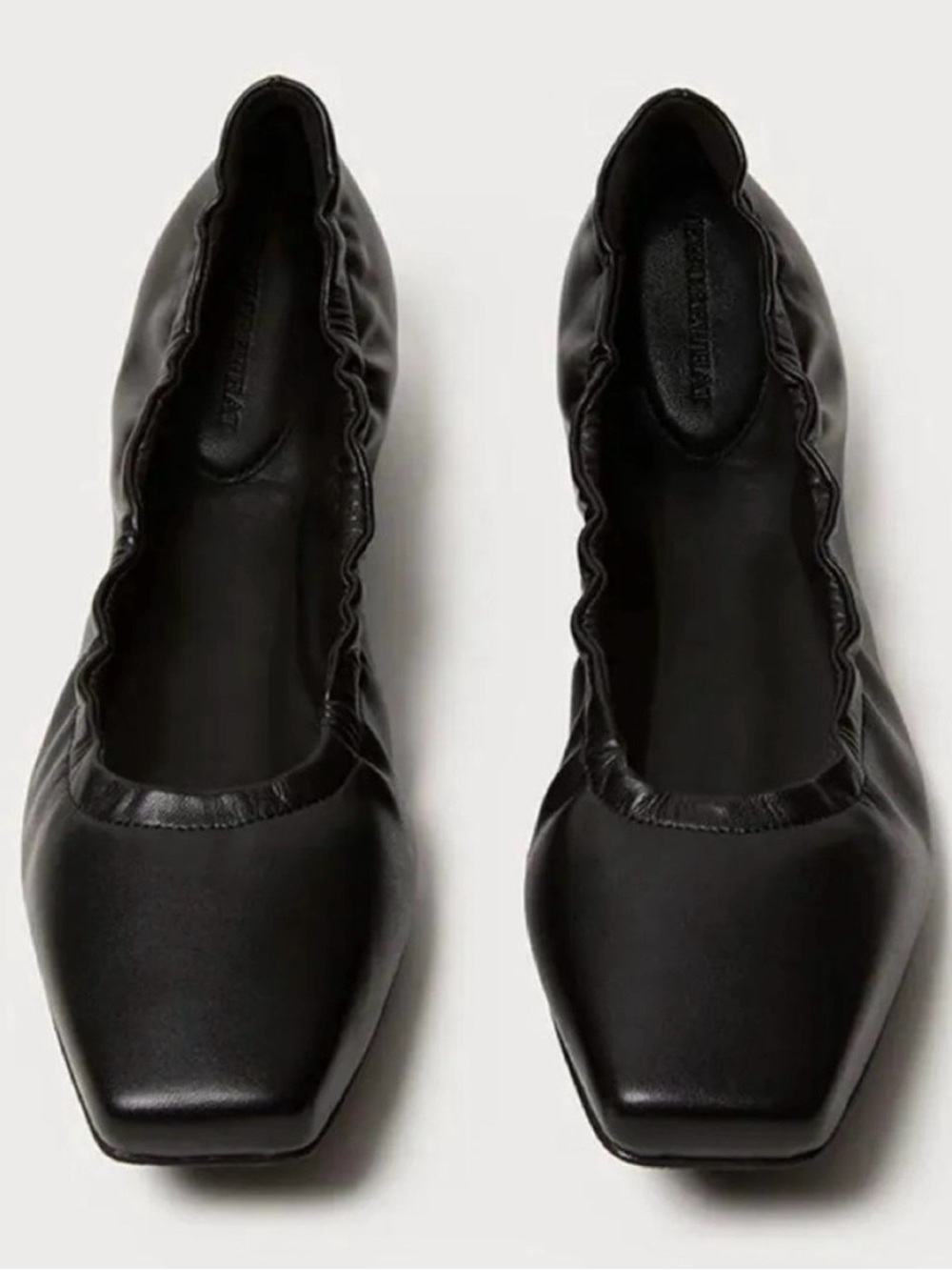 WeWoreWhat Black Leather Square-Toe Ballet Flats